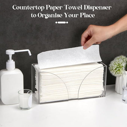 2PCS Paper Towel Dispenser Countertop Acrylic Clear Paper Towel Holder for Bathroom Folded Paper Towel Dispenser Clear Trifold Paper Napkin Holder for Z-fold C-fold MultiFold Trifold - Home Kitchen