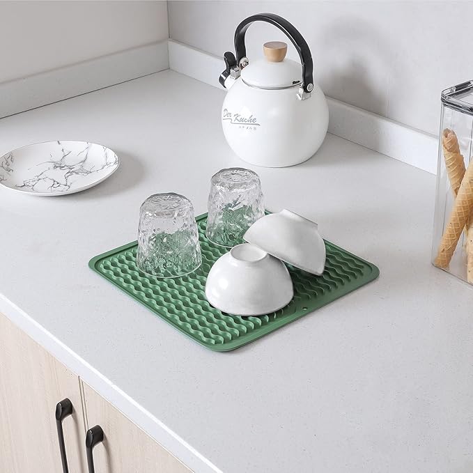 MicoYang Silicone Dish Drying Mat for Multiple Usage,Easy clean,Eco-friendly,Heat-resistant Silicone Mat for Kitchen Counter or Sink,Refrigerator or Drawer liner Green M 12 inches x 12 inches - Image 6