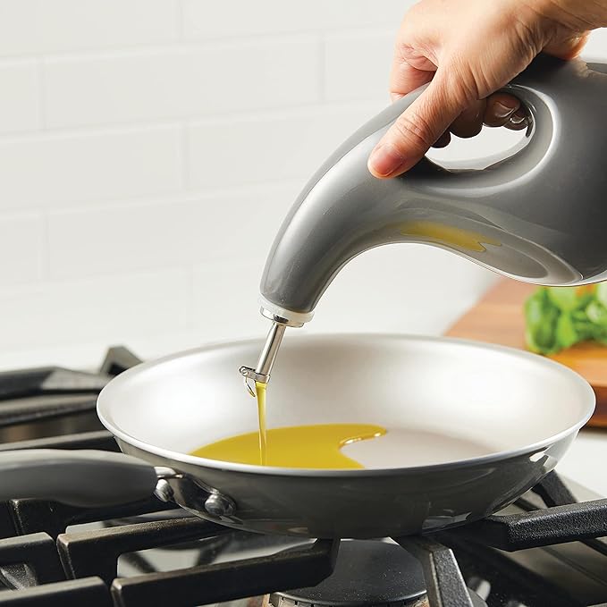 Rachael Ray 48465 Ceramic EVOO Oil and Vinegar Dispensing Bottle with Spout, 24 Ounce - Dark Gray - Image 9