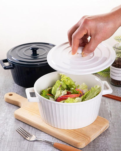 WHJY White Colorful Ceramic Casserole Dish with Lid，1 Quart Ceramic Casserole Pan for Bakeware Oven
