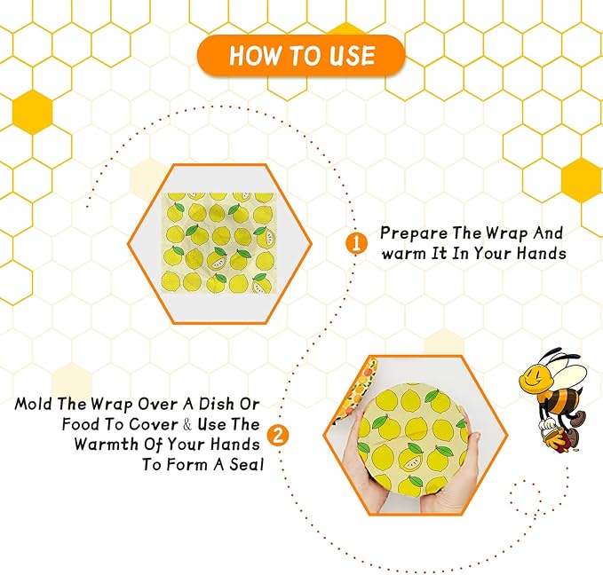 Reusable Beeswax Wrap - 9 Pack Eco-Friendly Beeswax Wraps For Food, Organic, Sustainable, Biodegradable, Zero Waste, Plastic-Free Food Storage, 1L Strawberry, 3M Orange, 5S Lemon Patterns - Image 4