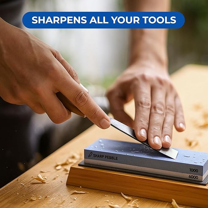 Sharp Pebble Premium Whetstone Knife Sharpening System – 1000/6000 Grit Whetstone Knife Sharpener & Honing Kit with Angle Guide & Non-Slip Bamboo Base – Guided Beginner Instructions - Image 8