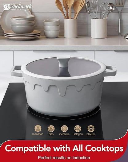 MICHELANGELO 8-Quart Soup Pot with Lid - Nonstick Large Ceramic Stock Pot for Induction Cooktop, 8qt Non Stick Cooking Pots with Silicone Handle Covers & Pot-Holder, Grey - Image 7