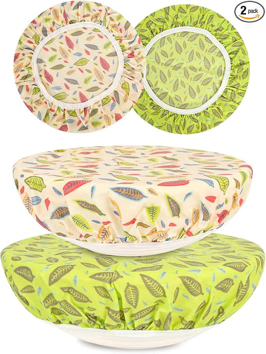 Reusable Bowl Covers for Bread Proofing（2 Large）- Cotton Beeswax Bowl Covers Reusable with Elastic Rim, Sourdough Bowl Cover for Food Storage and Food Preservation (10INCH) (leaves)