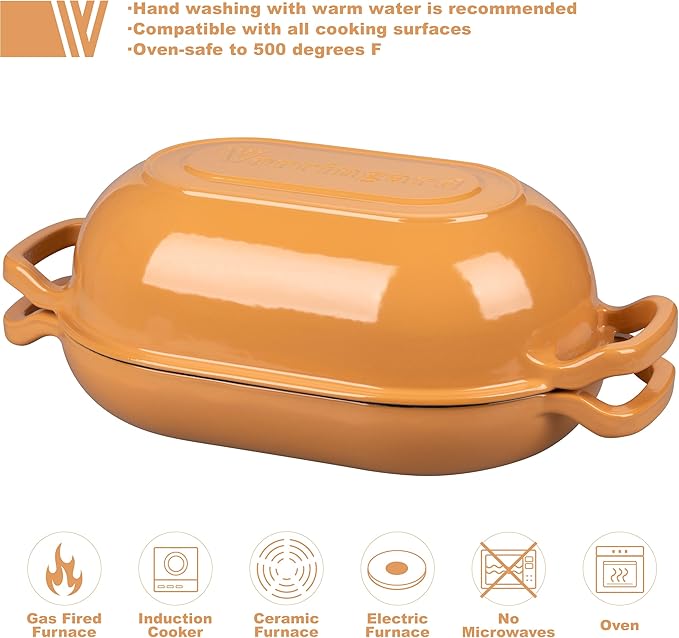 VORRINGARD Enameled Cast Iron Sourdough Bread Oven, Dutch Oven, Loaf Cast Iron Bread Pan for Homemade Bread Baking, Meatloaf Pan with Lid, 5QT, Yellow - Image 3
