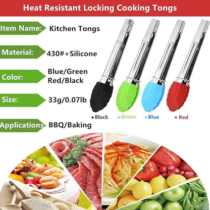 Mini Kitchen Tongs with Silicone Tips, 3-Piece Set, 7-Inch Non-Stick Small Tongs with Stainless Steel Silicon Handles, Heat Resistant for Cooking and Serving (Multi-Color) - Image 4