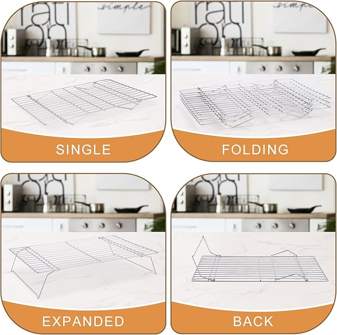 Cooling Rack for Baking 3 Tiers, 16" x 10" Cookie Cooling Wire Rack Stackable Collapsible Nonstick, Stainless Steel Baking Cooking Cooling Racks with Optimum Air Flow, Silver - Image 4
