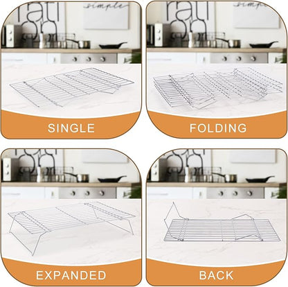 Cooling Rack for Baking 3 Tiers, 16" x 10" Cookie Cooling Wire Rack Stackable Collapsible Nonstick, Stainless Steel Baking Cooking Cooling Racks with Optimum Air Flow, Silver - Image 4