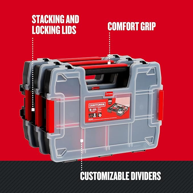 CRAFTSMAN Storage Organizer, Small Parts Organizer, 3-Packs with 10-Compartments, Lid Includes Secure Latch (CMST60964M) - Image 6
