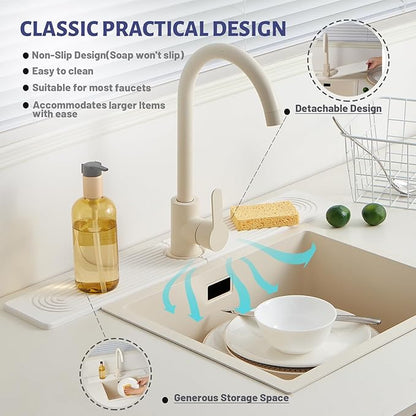 Stone Faucet Mat for Kitchen Sink, Faucet Mat Fast Drying Diatomite, Sink Splash Guard Water Absorbing Stone Tray for Sink, Counter Protector for Kitchen & Bathroom