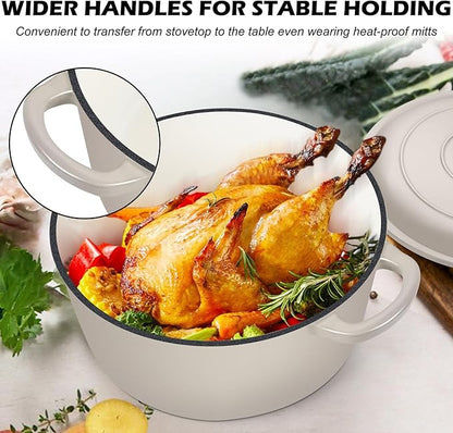 TeamFar 5Qt Dutch Oven, Enameled Cast Iron Dutch Oven with Lid & Dual Handles for Cooking Baking Braising Simmering, Healthy & Sturdy, Oven & Various Stovetops Safe, Non-stick & Easy Clean - Khaki - Image 3