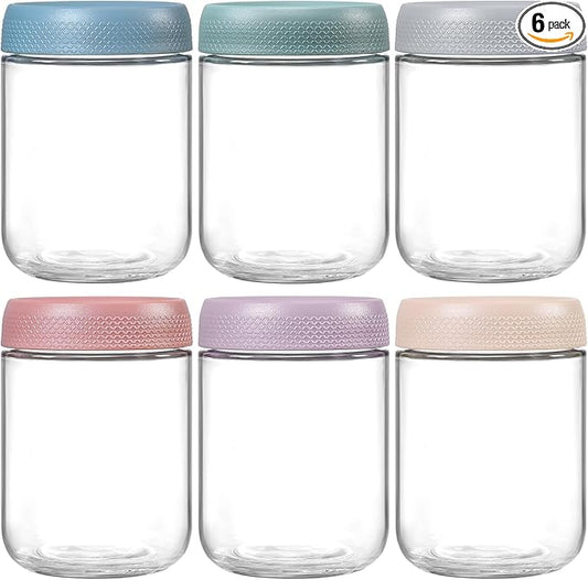 NETANY 6-pack 16 oz Overnight Oats Containers with Lids, Glass jars with Airtight Lids, Wide mouth Mason Salad jars, Glass Food Storage Containers for Snacks Yogurt Spice Sugar by NETANY