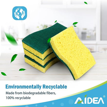 AIDEA Sponges Kitchen, Heavy Duty Scrub Sponge, 6Count, Sponges for Dishes, Cellulose Kitchen Sponge, Scrubbing Power for Tough Messes, Cleaning Power for Non Coated Cookware, Dishes, Pots, Pans - Image 7