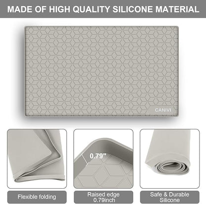 Under Sink Mat, 31" x 22" Waterproof Silicone Under Sink Tray for Kitchen & Laundry Cabinets, Kitchen Cabinet Shelf Protector, Up to 3.2 Gallons Liquid, Fits 36 inch Standard Cabinet (Khaki)