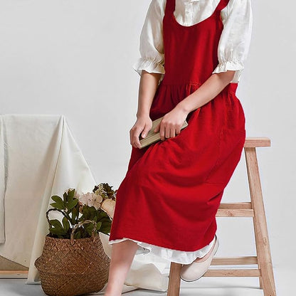 Uaussi Cotton Linen Apron Cross Back Work Apron for Women with Pockets Pinafore Dress X Cross Halter Apron for Chef Gardening - Image 7