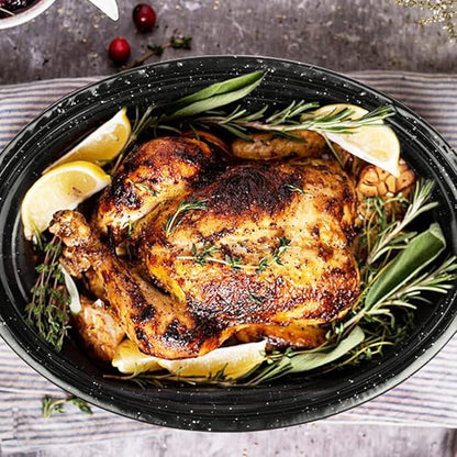 13” Granite Roasting Pan,Enameled Oval Roasting Pan with Domed Lid, Oval Turkey Roaster Pot, Broiler Pan Great - For Roasted Turkey, Chicken, Lamb, Vegetables 2026 Update