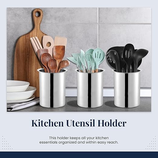 OCS Parts 6.75-Inch Kitchen Utensil Holders | Set of 3 | Stainless Steel Dishwasher Safe Kitchen Countertop Organizers - Image 3