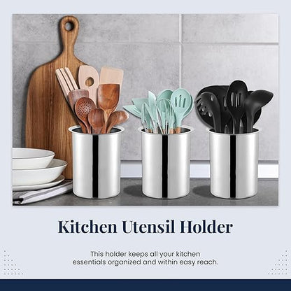 OCS Parts 6.75-Inch Kitchen Utensil Holders | Set of 3 | Stainless Steel Dishwasher Safe Kitchen Countertop Organizers - Image 3