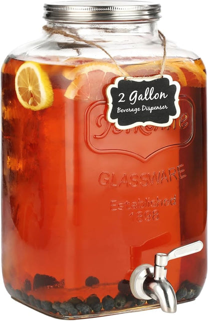 2 Gallon Glass Drink Dispenser - Stainless Steel Leakproof Spigot and Lid, Beverage Glass Drink Dispensers for Parties, Water Beverage Dispenser Liquid Laundry Detergent Dispenser by Unknown