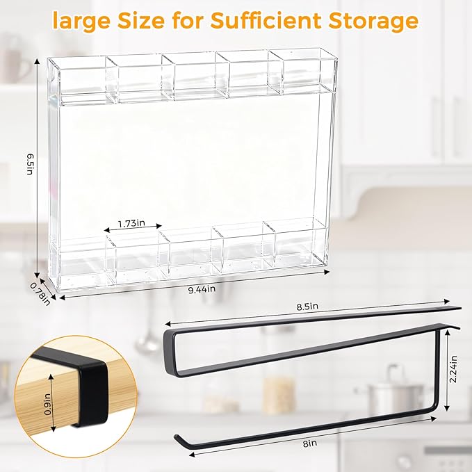 Kitchen Cabinet Straw Holder: Acrylic Organizer and Hanging Lid Rack with Adhesive for Door – Cup Tumbler Accessories Storage Set - Image 2