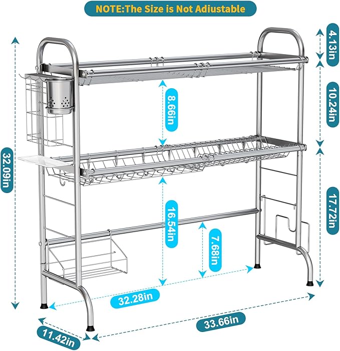 HOWDIA Stainless Steel 2-Tier Over The Sink Dish Drying Rack with Utensil Holder, Large, for Kitchen Counter - Image 4