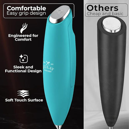 Zulay Kitchen Patented Tornado Triple Whisk Milk Frother with 4 Duracell Batteries – Handheld Foam Maker for Coffee, Lattes, Matcha & Hot Chocolate – Rich, Creamy Froth in Seconds - Teal Blue - Image 4