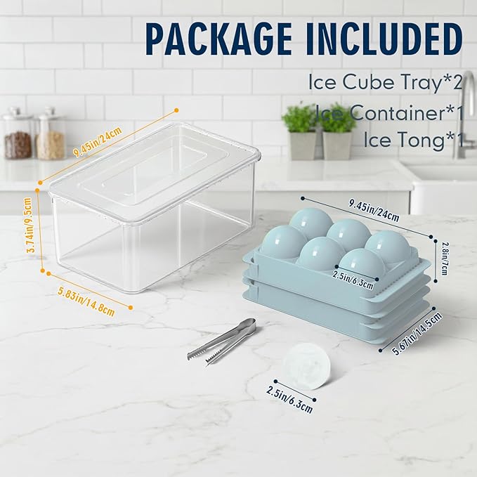 Large Ice Ball Maker Mold, 1.9" Round Ice Cube Mold for Whiskey Bourbon Cocktail, 6 Balls, Sphere Ice Mold, Big Ice Cube Tray with Container and Tongs, Easy to Fill & Release - Image 3