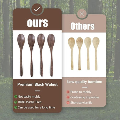 Black Walnut Wooden Spoons, 4pcs Soup Spoons for Eating, Eco-Friendly Japanese Kitchenware Set, Natural Wood Utensils for Cooking Mixing Stirring