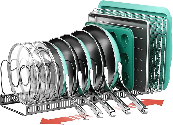 ORDORA Pots and Pans Organizer Under Cabinet, Expandable 11.8"-22.8" Pot Lid Holder with 14 Adjustable Dividers, Pan Organizers inside Cabinet for Kitchen Cookware Bakeware, Black by ORDORA