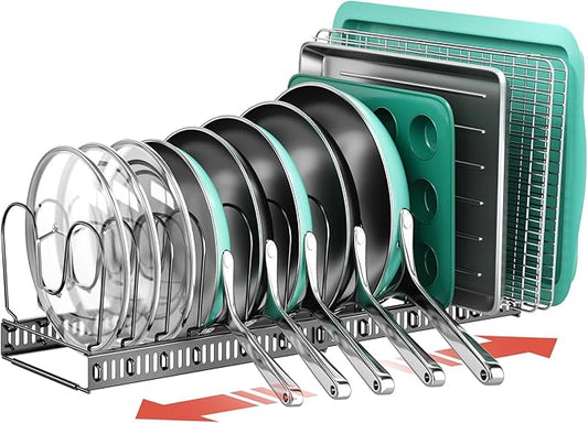 ORDORA Pots and Pans Organizer Under Cabinet, Expandable 11.8"-22.8" Pot Lid Holder with 14 Adjustable Dividers, Pan Organizers inside Cabinet for Kitchen Cookware Bakeware, Black by ORDORA