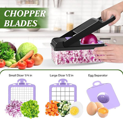 HomeHacks Vegetable Chopper Vegetable Cutter, 12 in 1 Kitchen Gadget, Dicer, Slicer, Onion Cutter, Salad, Cheese Grater & Egg Separator - Multi-Functional Veggie Chopper Lid with Handle (Purple) - Image 2
