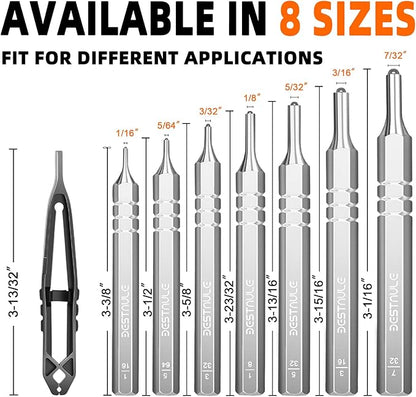 BESTNULE 8 Piece Roll Pin Punch Set, Pin Punch Set, Punch Tools with 1 Tweezers, Made of Solid Material Including Steel Punch and Tweezer, Ideal for Machinery Maintenance