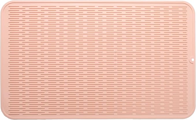 MicoYang Silicone Dish Drying Mat for Multiple Usage,Easy clean,Eco-friendly,Heat-resistant Silicone Mat for Kitchen Counter or Sink,Refrigerator or Drawer Liner Pink 3XL 28 inches x 18 inches by MicoYang