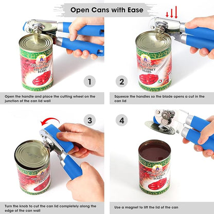 Beneno Heavy Duty Hand Can Opener Manual with Magnet, Durable Sharp Carbon Steel Blade Smooth Cutting, Big Effort-Saving Knob & Soft Grip Handle, Multifunctional Bottle Opener, Klein Blue - Image 5