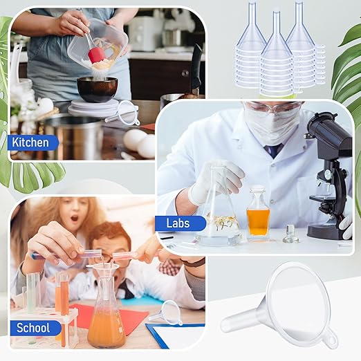 Hoolerry 100 Pcs Small Funnel for Filling Small Bottles Clear Plastic Mini Funnels for Lab Bottles Essential Oils Sand Art Bottle Skin Products Perfumes Spices (1.22 '') - Image 6