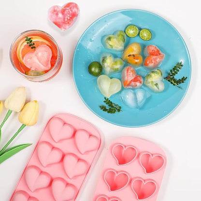 Webake Heart Shpaed Ice Cube Trays, 8-Cavity Heart Silicone Molds for Whiskey, Cocktail, Chocolate, Ice Cubes, Candy with Fun Shapes (Pack of 3)