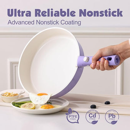 SENSARTE 17 Piece Ceramic Pots and Pans Set, Nonstick Detachable Handle Cookware, Induction Kitchen Cookware Set with Removable Handle, Dishwasher ＆ Oven Safe (Purple) - Image 4