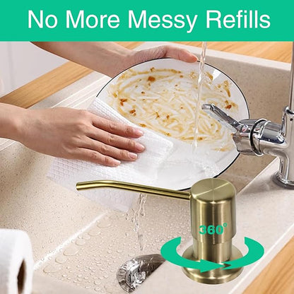 Soap Dispenser for Kitchen Sink, Built in Sink Soap Dispenser, Countertop Soap Dispenser Pump with 47" Extension Tube kit, No Need to Fill Little Bottle Again, Golden - Image 4