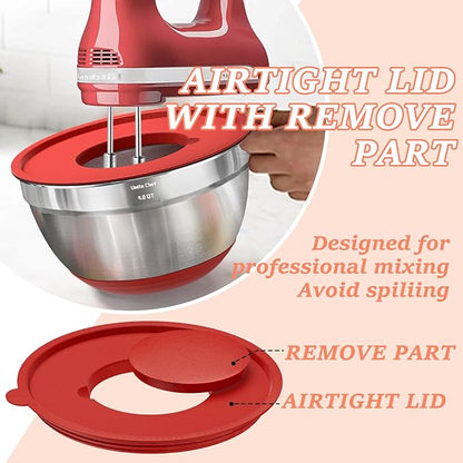 Umite Chef Mixing Bowls with Airtight Lids Set, 8PCS Stainless Steel Nesting Bowls Set, 3 Grater Attachments & Non-Slip Bottoms, Size 5, 4, 3.5, 2, 1.5QT for Baking & Mixing(Colorful) - Image 7