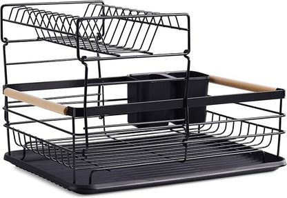 Navaris 2 Tier Dish Rack - Compact Drying Kitchen Board with Drip Tray & Cutlery Holder - Easy to Assemble and Clean Dishes - Sink Drainer Rack - Black - Image 7