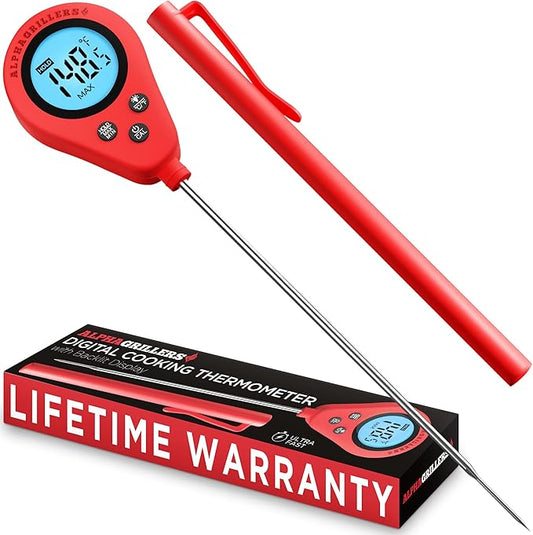 Alpha Grillers Instant Read Meat Thermometer, Digital Food Thermometer for Cooking, Bread Thermometer for Sourdough Baking, Fast Probe Kitchen Thermometer by AlphaGrillers