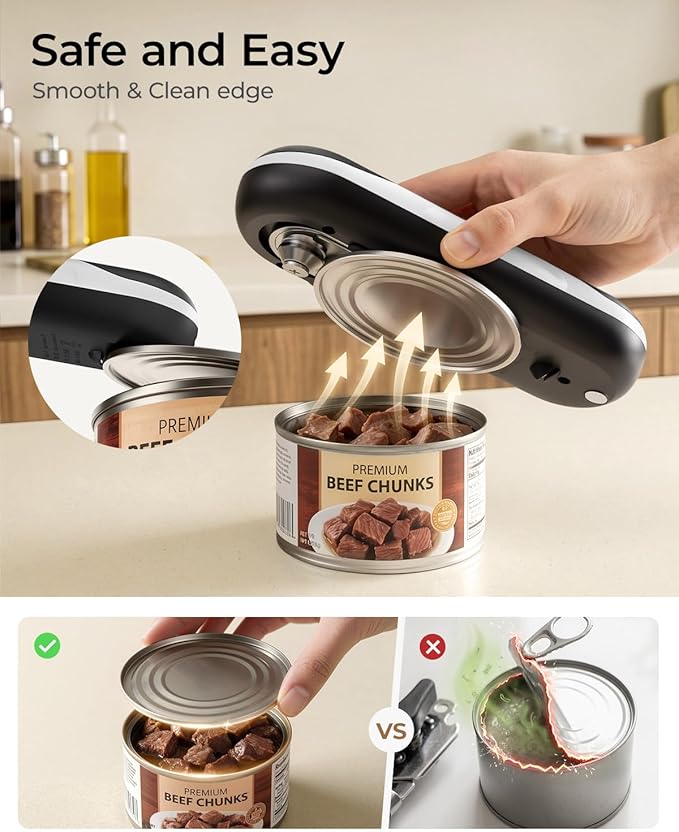 Electric Can Opener, One-Touch Automatic Can Opener, USB Rechargeable Electric Can Opener for Seniors with Arthritis- Cordless Battery Powered, Side Cut, Smooth Edge, Handsfree, for Any Size Cans - Image 5