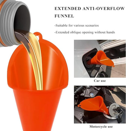 2 PCS Oil Funnel, Multi-Purpose Plastic Long Neck Oil Funnel, Automotive Use Funnels for Filling Oils Lubricants Water Diesel, Kitchen Funnels for Filling Bottles Jars (Orange)