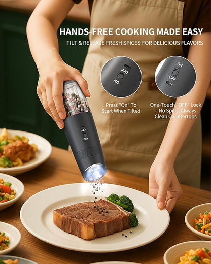 CIRCLE JOY Gravity Electric Salt and Pepper Grinder Set Rechargeable Automatic Pepper and Salt Shakers with LED Light, External Adjustable Coarseness, One-Hand Operation for Salt & Spices - Image 5
