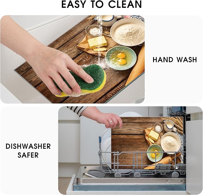 JAMBALAY Tempered Glass Cutting Board, 10"x14" for Kitchen Dishwasher Safe with Rubber Feet, Scratch Resistant, Heat Resistant, Shatterproof, Flour Pattern