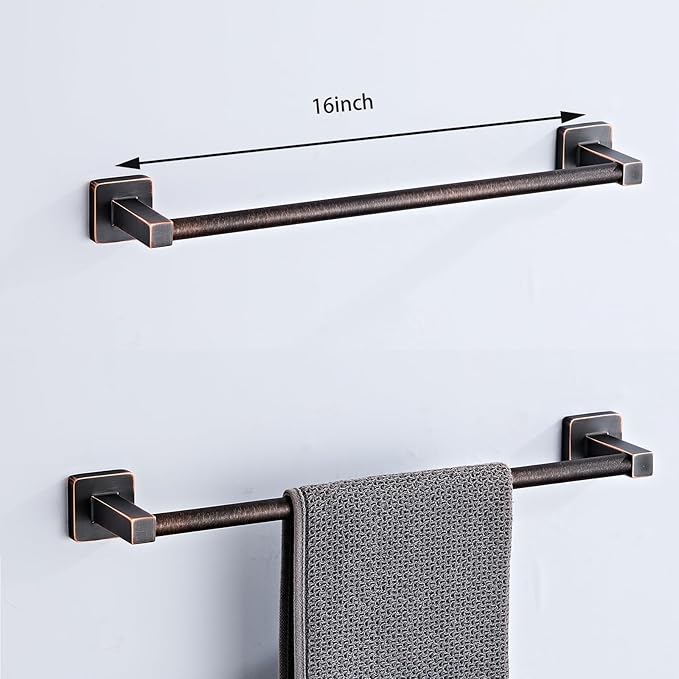 Bathroom Hardware Set 4 Pieces,Oil Rubbed Bronze Towel Bar Set Stainless Steel Wall Mounted, Includes 16In Hand Towel Bar, Towel Ring, Robe Towel Hooks,Toilet Paper Holder, Bathroom Towel Rack Set - Image 2