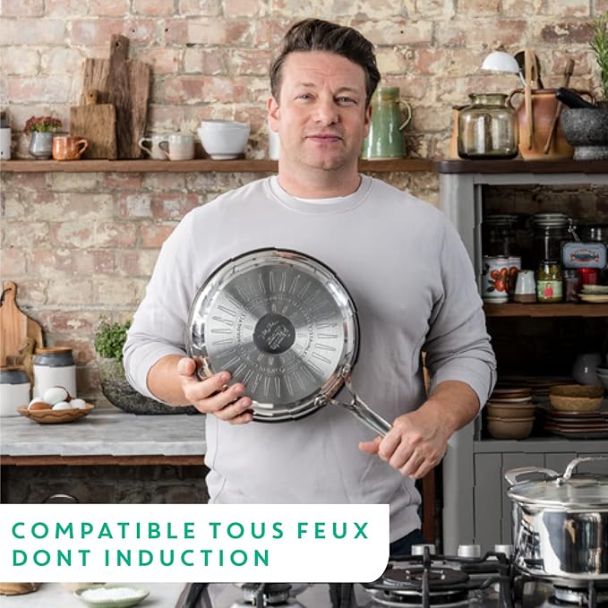 T-Fal Jamie Oliver Cooks Direct, Stainless Steel Non-stick Frying Pan 3 Pcs Set (20/24/28cm) (8/9/11 Inches) with Induction - Image 6