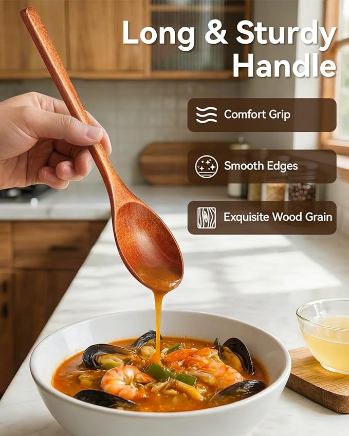 8Pcs Small Wooden Spoons for Eating, Wood Honey Spoon for Tea, Coffee&Soup, Little Tiny Wooden Serving Spoons Set for Cooking Mixing Stirring, 4 Sizes(9.3’’, 7.9’’, 7.1’’, 5.5’’) - Image 5
