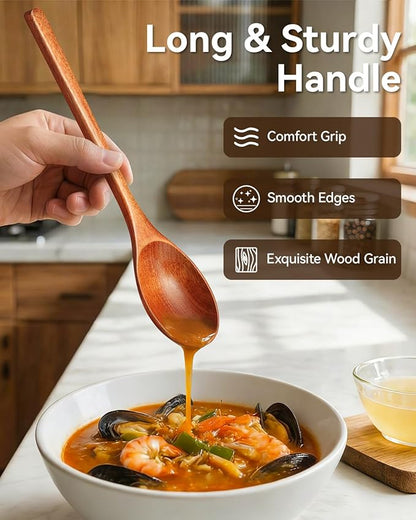 8Pcs Small Wooden Spoons for Eating, Wood Honey Spoon for Tea, Coffee&Soup, Little Tiny Wooden Serving Spoons Set for Cooking Mixing Stirring, 4 Sizes(9.3’’, 7.9’’, 7.1’’, 5.5’’) - Image 5