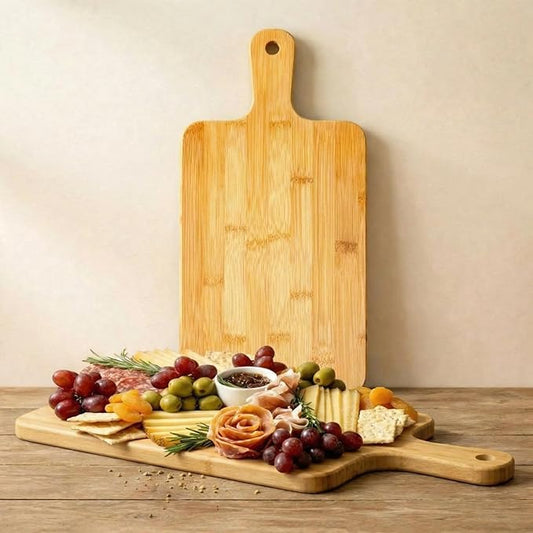 Nuenen 1 Pcs Wood Cutting Board with Handle Acacia Bamboo Wooden Serving Kitchen Chopping Boards for Pizza, Bread, Cheese, Charcuterie, Fruit, Vegetables (15.7 x 7.8 Inch,Bamboo) by Nuenen